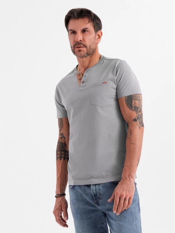 Ombre Ombre T-Shirt OM-TSCT-0206 Szary Regular Fit