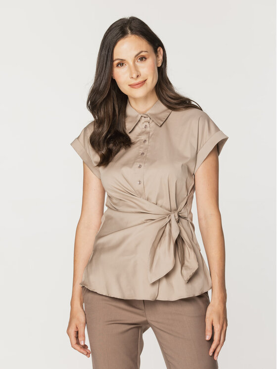 Willsoor Willsoor Koszula 61359 Beżowy Regular Fit