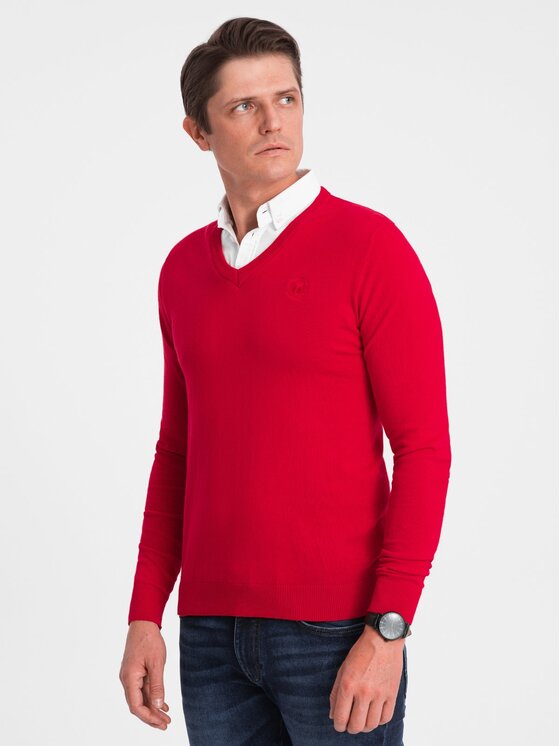 Ombre Ombre Sweter OM-SWSW-0102 Czerwony Regular Fit