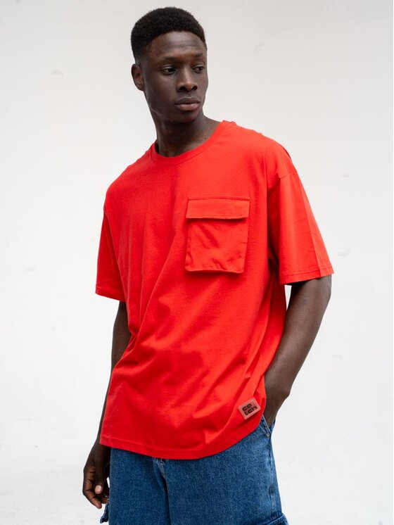 Catch Catch T-Shirt Koszulka Męska Z Krótkim Rękawem Oversize Jasna Czerwona Catch Classic Pocket S Czerwony Oversize