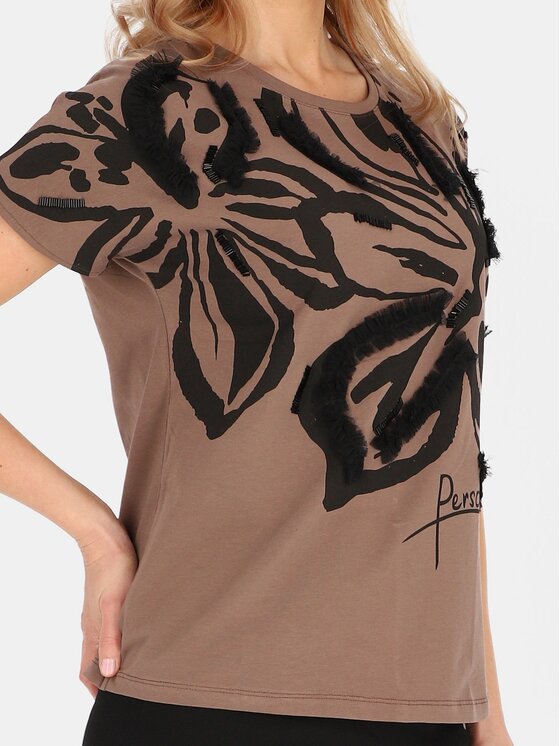 Perso Perso T-Shirt TCE247000F Brązowy Regular Fit