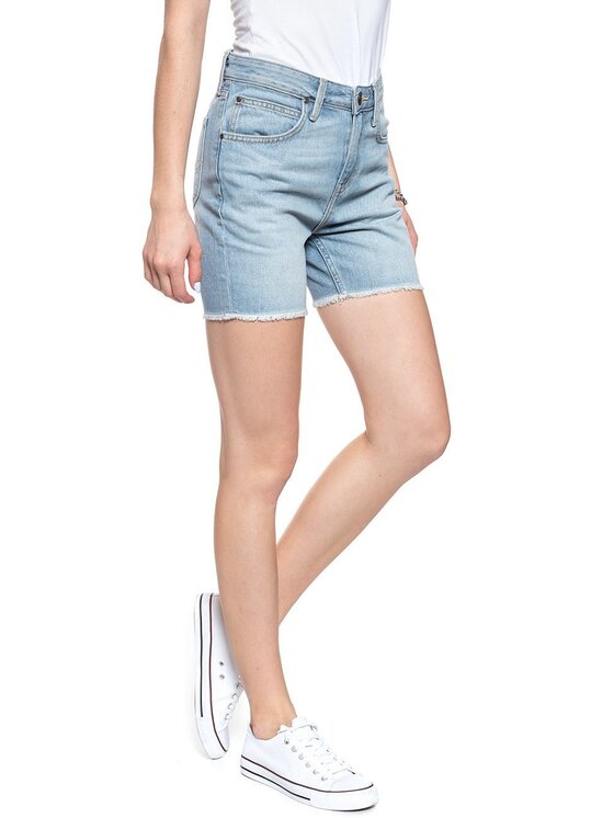 Lee Lee Szorty jeansowe BOYFRIEND Niebieski Loose Fit
