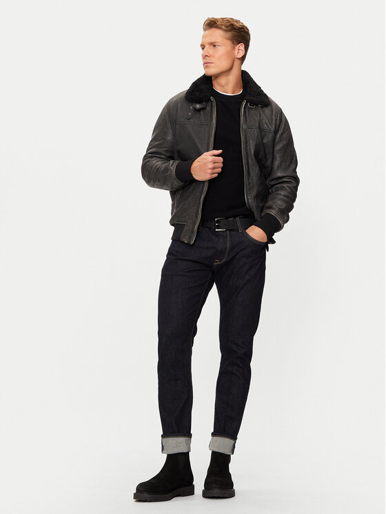 Schott NYC Schott NYC Kožená bunda LCBOMBARDIER Čierna Regular Fit