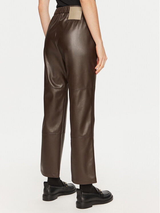 Max Mara Leisure Max Mara Leisure Hlače iz umetnega usnja Struzzo 2426786098 Rjava Straight Fit