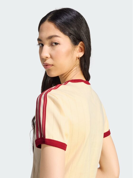 adidas adidas T-Shirt PINSTRIPE SHORT SLEEVE SLIM TEE Żółty jasny Slim Fit