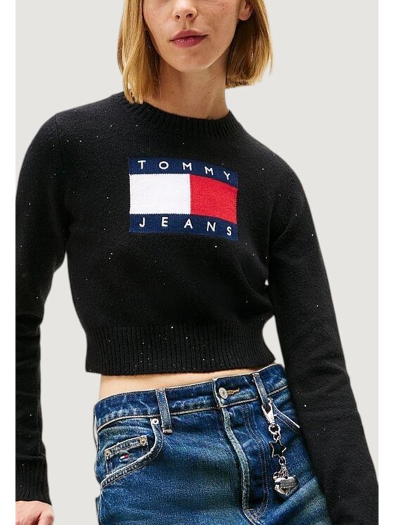 Tommy Jeans Tommy Jeans Maglione TJW SPARKLE FLAG SWE Nero Casual Fit