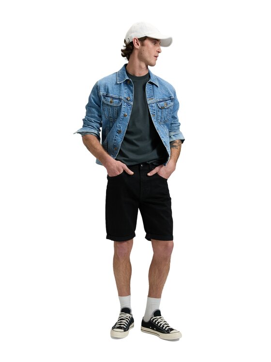 Lee Lee Szorty jeansowe 112376371 Czarny Regular Fit