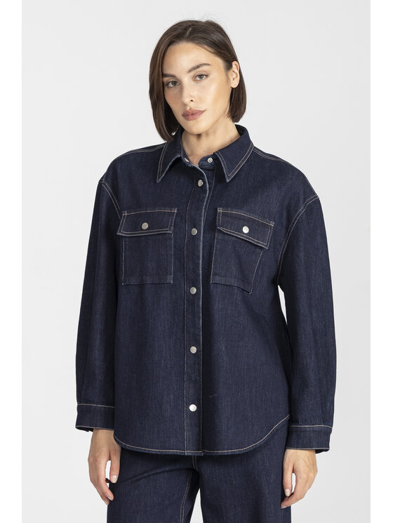 Deni Cler Milano Deni Cler Milano Koszula T-DC-1370-E5-10-59-1 Granatowy Oversize