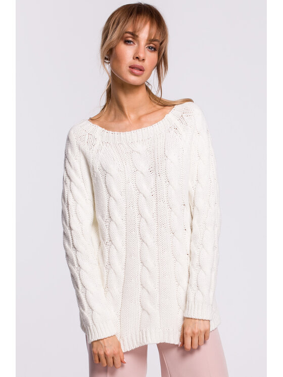 Made of Emotion Made of Emotion Sweter M511 Biały Basic Fit