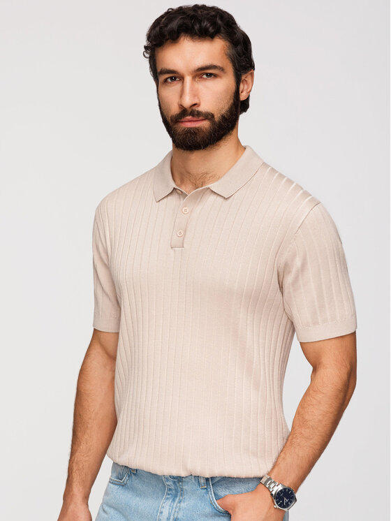 Ombre Ombre Polo OM-POSS-0169 Beżowy Slim Fit