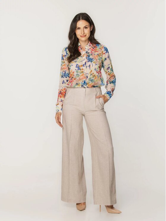 Willsoor Willsoor Spodnie damskie 67829 Beżowy A-Line Fit