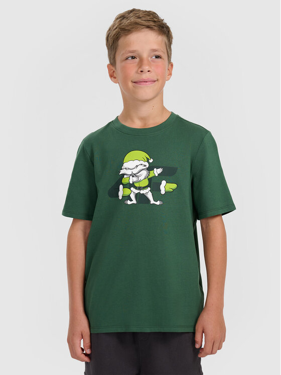 4F 4F T-Shirt CHRISTMAS DROP Zielony ciemny Regular Fit