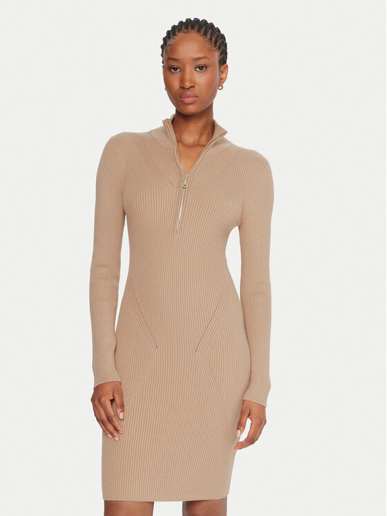 Guess Guess Každodenní šaty W5BK45 Z0572 Béžová Slim Fit