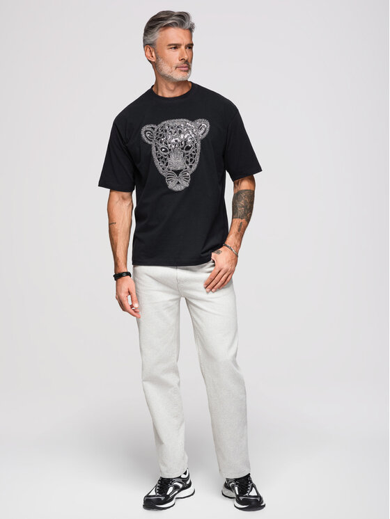 Ombre Ombre T-Shirt OM-TSCT-0278 Czarny Loose Fit