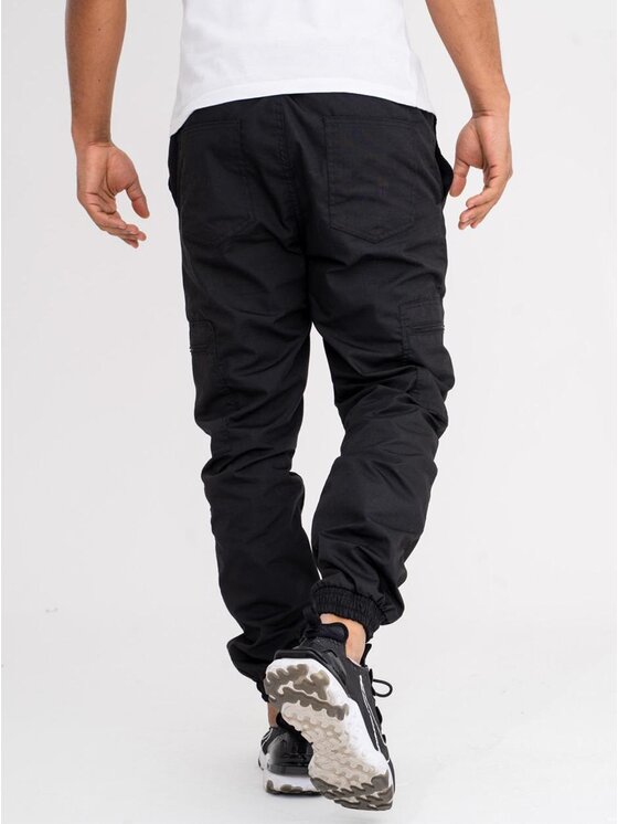 Jigga Wear Jigga Wear Spodnie materiałowe Spodnie Materiałowe Jogger Bojówki Ze Ściągaczem Czarne Jigga Wear Stripe Ripstop Cargo S Czarny Jogger Fit