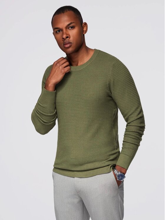 Ombre Ombre Sweter OM-SWSW-0181 Zielony Slim Fit