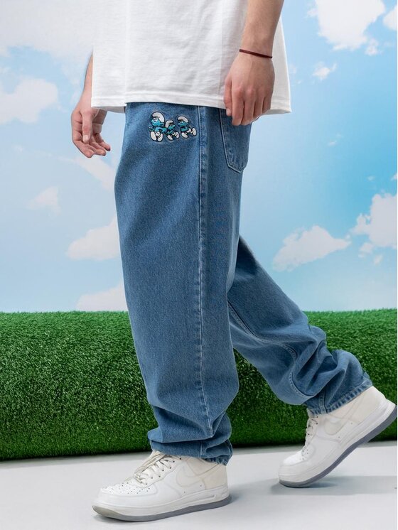 Smerfy Smerfy Jeansy Spodnie Jeansowe Baggy Męskie Jasne Niebieskie Smerfy Gargamel Pocket L Niebieski Baggy Fit