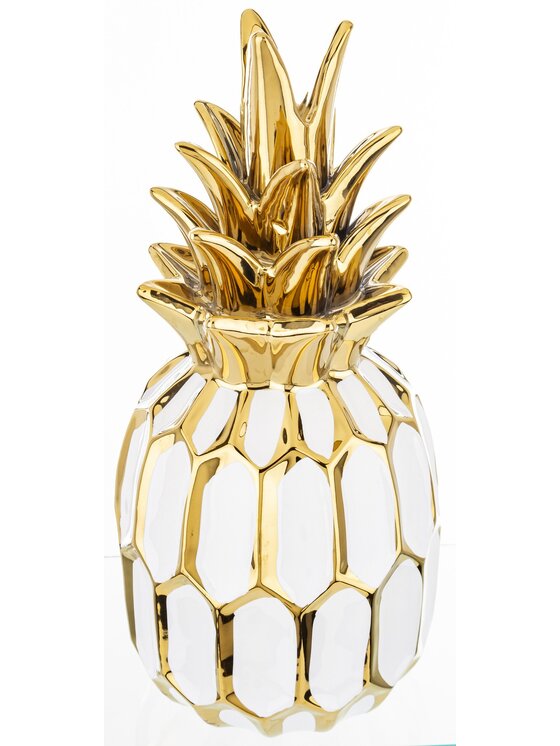 MIAhome MIAhome Figurka Ananas ceramiczny 31x14 cm PINE biało-złoty Biały
