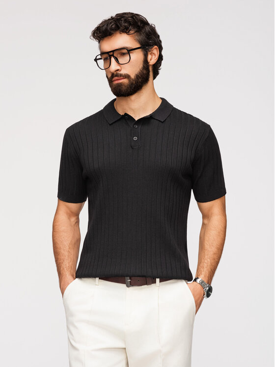 Ombre Ombre Polo OM-POSS-0180 Czarny Slim Fit