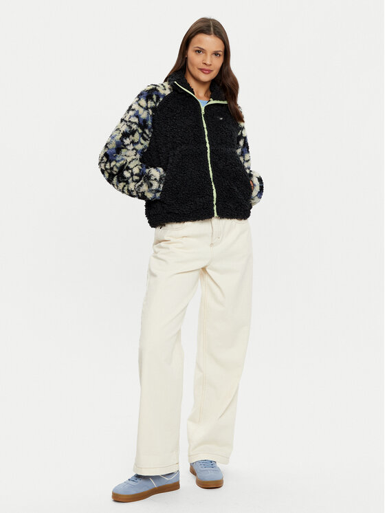 Roxy Roxy Fleecová mikina Waves Of Warmth ERJPF03186 Černá Loose Fit
