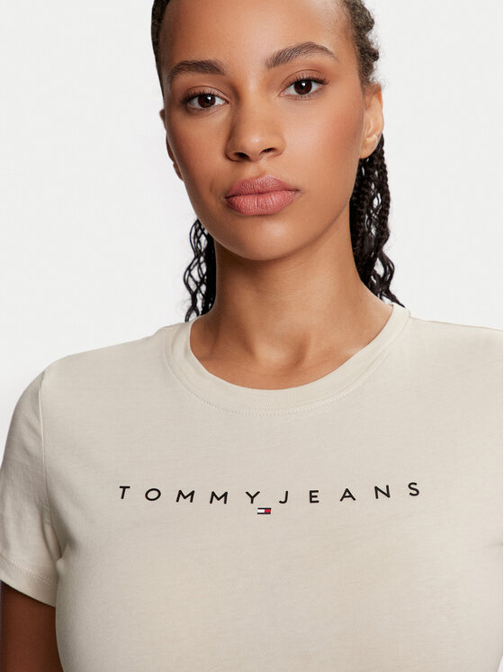 Tommy Jeans Tommy Jeans Tricou Linear DW0DW18398 Bej Slim Fit
