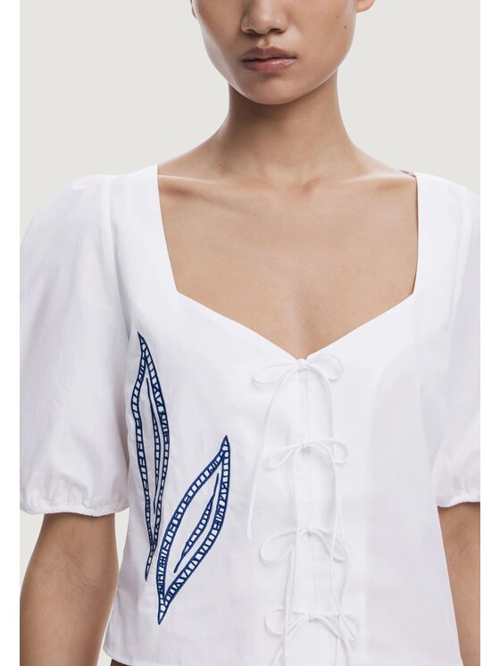 Desigual Desigual Μπλουζάκι BLUS EMBRO Λευκό Casual Fit