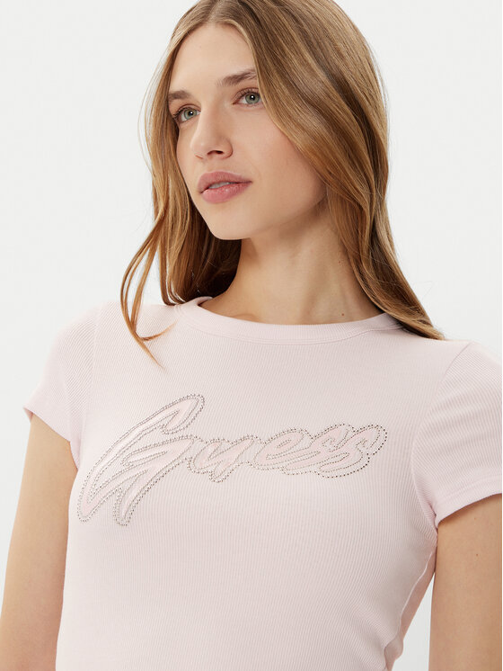 Guess Guess Póló W5RI68KA0H1 Rózsaszín Slim Fit