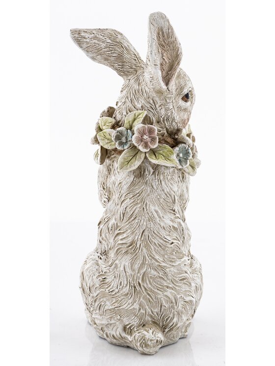 MIAhome MIAhome Figurka królik 18x7x19,5 cm PELUCHE-2 z wieńcem kwiatów na szyi Szary