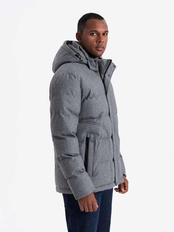 Ombre Ombre Vatovaná bunda OM-JAHP-0203 Šedá Regular Fit