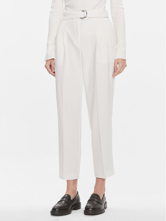 Boss Bavlnené nohavice Tapiah 50490037 Écru Relaxed Fit