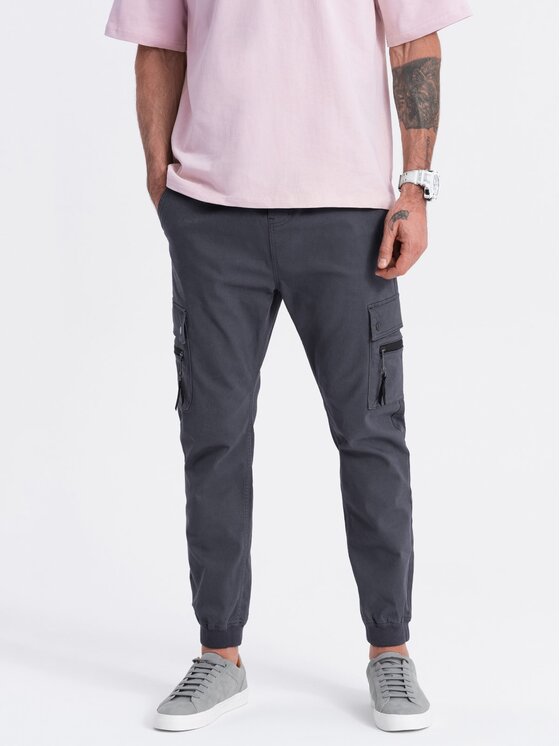 Ombre Ombre Joggers kalhoty OM-PAJO-0125 Šedá Cargo Fit