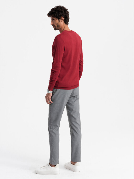 Ombre Ombre Sweter OM-SWBS-0107 Czerwony Regular Fit