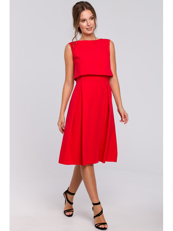 Makover Makover Elegantní šaty K005 Červená Regular Fit