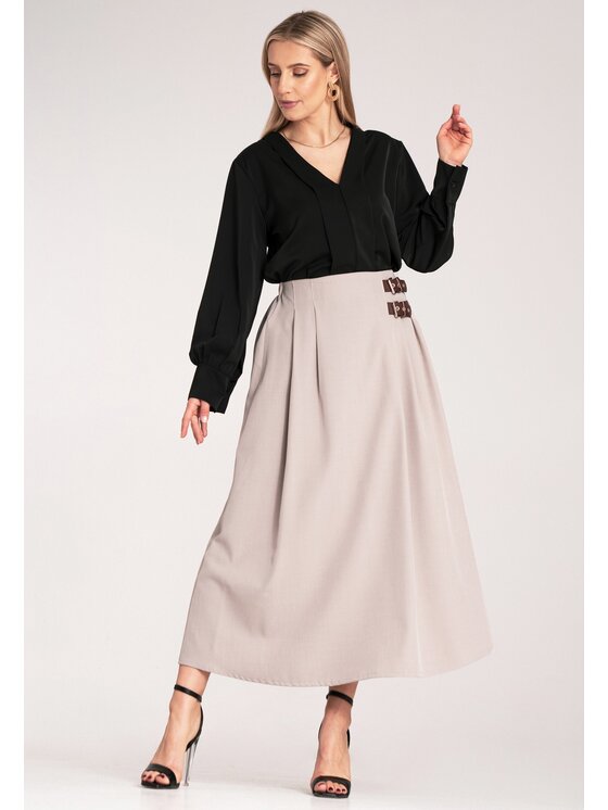 FIGL FIGL Trapézová sukňa M1156 Béžová Flared Fit