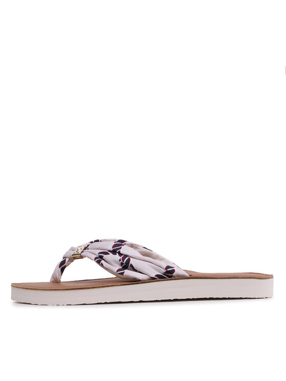 Tommy Hilfiger Tommy Hilfiger Šlepetės per pirštą Th Elevated Beach Sandal Print FW0FW07164 Écru