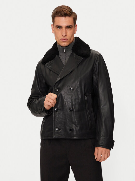 BOSS Boss Kožená bunda H-Mackinley 50524895 Černá Regular Fit