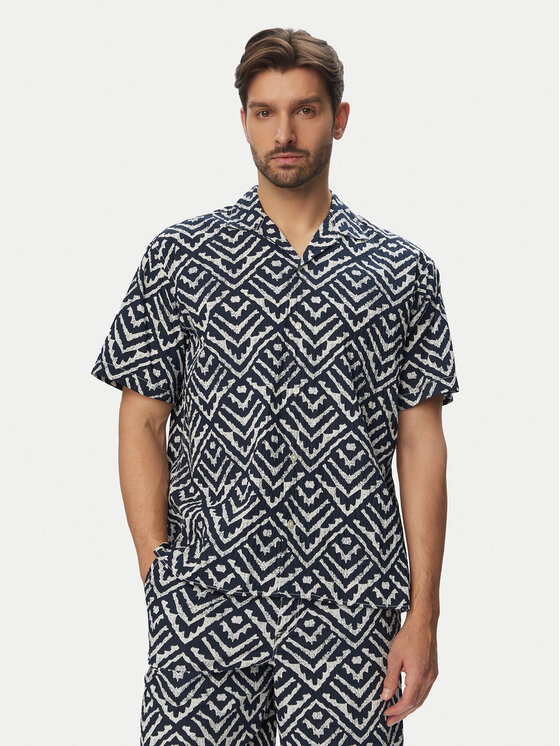 Jack & Jones Jack & Jones Set Hemd und Stoffshorts Milo Seersucker Resort 12297829 Dunkelblau Loose Fit