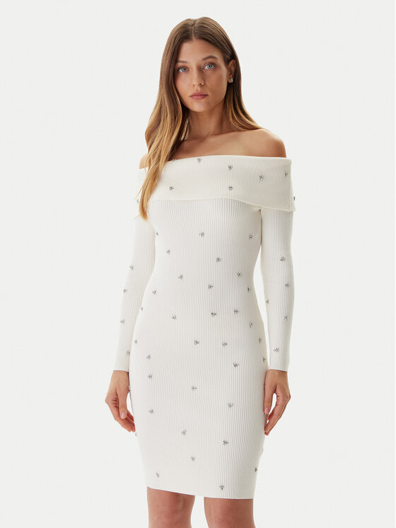 Guess Guess Трикотажна сукня W5BK64 Z2YJ2 Écru Slim Fit