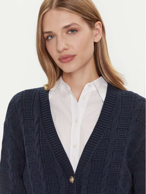 Tommy Jeans Tommy Jeans Strickjacke Cable DW0DW21681 Dunkelblau Relaxed Fit