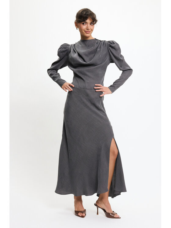 BENU BENU Maxi sukňa z rozcięciem Sivá Slim Fit