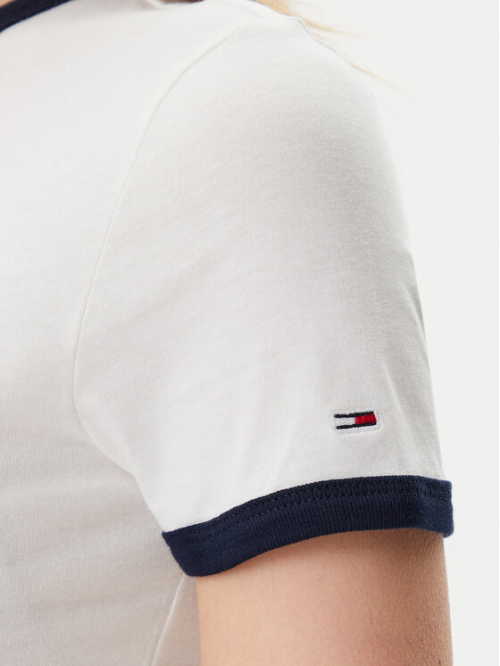 Tommy Jeans Tommy Jeans Póló Script Ringer DW0DW20631 Ekru Slim Fit