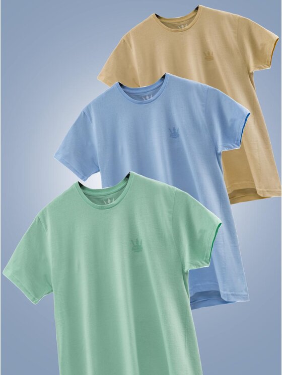 Jigga Wear Jigga Wear Komplet t-shirtów Zestaw 3 T-Shirtów Męskich Beżowa / Miętowa / Błękitna Jigga Wear Tonal Crown XXL Beżowy Regular Fit