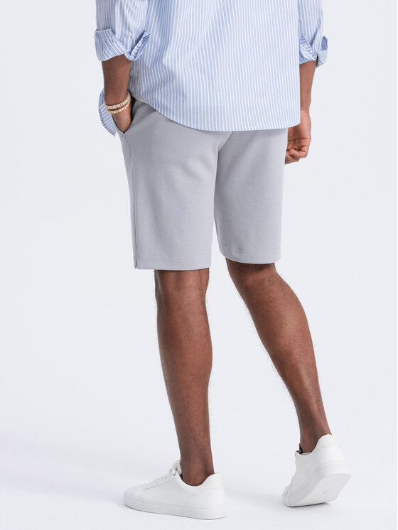 Ombre Ombre Šortky z materiálu OM-SRCS-0126 Šedá Slim Fit