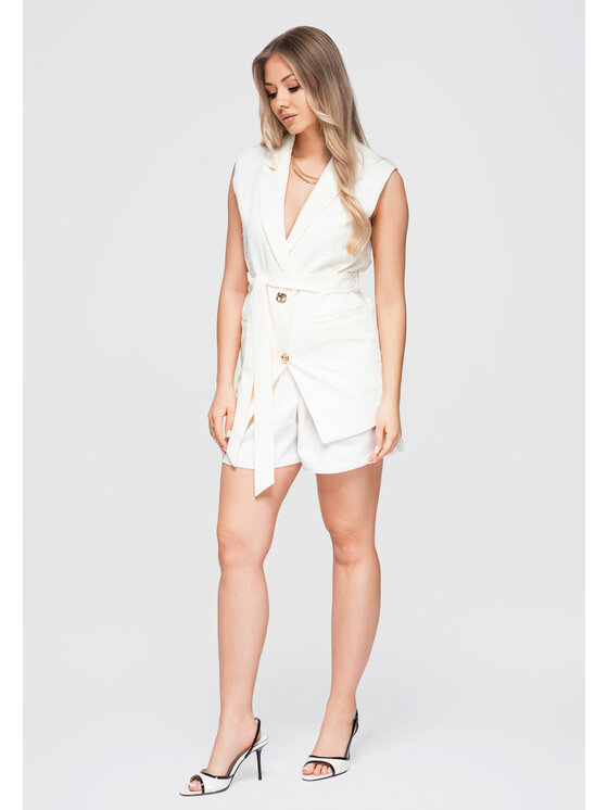Ombre Ombre Kamizelka OW-VE-E0007 Kremowy Classic Fit