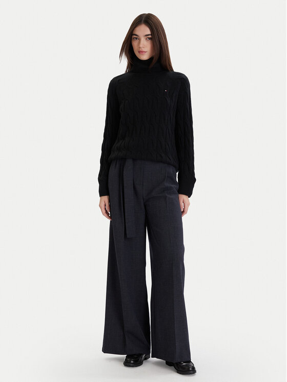 Tommy Hilfiger Tommy Hilfiger Bluză cu gât WW0WW46791 Negru Regular Fit