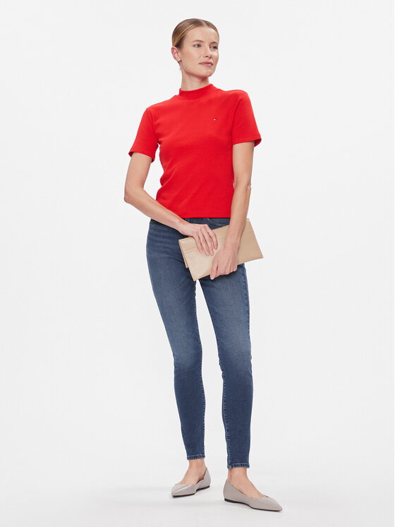 Tommy Hilfiger Tommy Hilfiger Tricou New Cody Slim Crop Mock-Nk WW0WW40586 Roșu Slim Fit