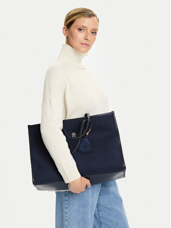 Tommy Hilfiger Tommy Hilfiger Ročna torba Th City Large Tote Melton AW0AW18215 Mornarsko modra