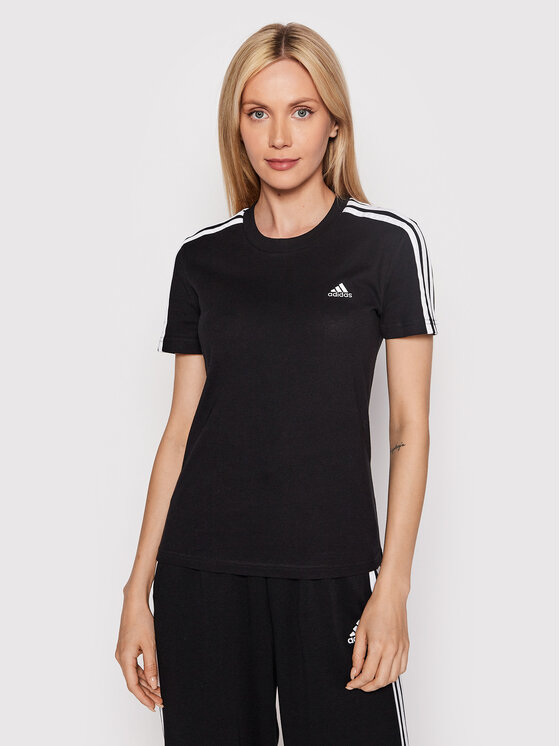 adidas T-krekls Loungewear Essentials 3-Stripes GL0784 Melns Slim Fit