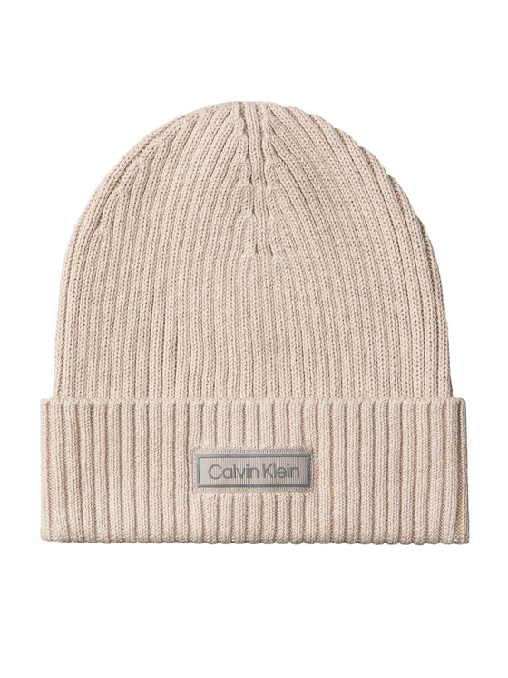 Calvin Klein Czapka Patch Chunky Rib Cotton Beanie LV04D8053G Beżowy