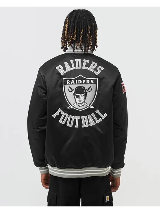Mitchell Ness Kurtka bomber HEAVYWEIGHT SATIN JACKET OAKLAND RAIDERS Czarny Regular Fit Modivo.pl